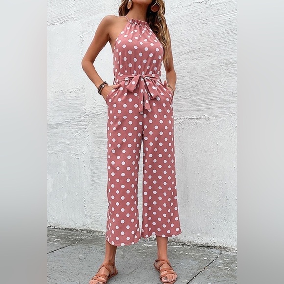 Pardon My Take Polka Dot Halter Wide Leg Jumpsuit - Picture 2 of 4